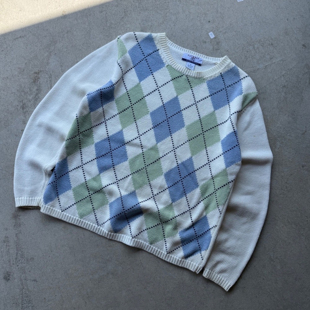 90s Womens Fairway Sport Croft & Barrow Argyle Cotton Knit Sweater S
